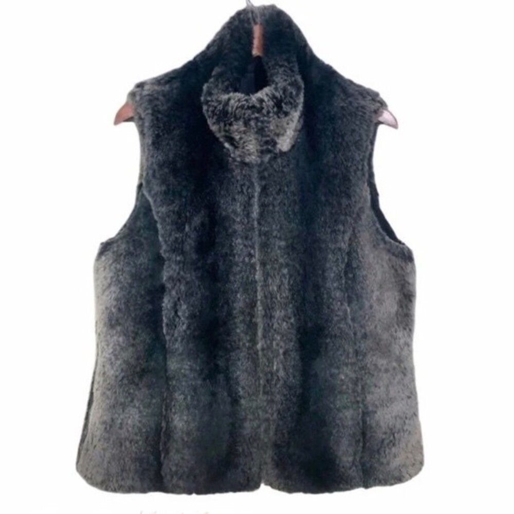 Vintage 90s Y2K Kristen Blake Reversible Black & Gray Faux Fur Zip Front Vest